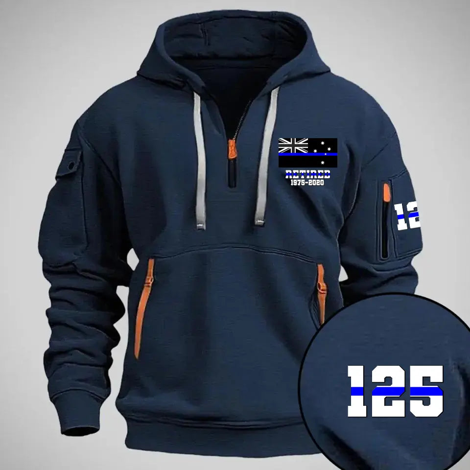 Personalized Retired Australian Police Flag Custom Name & Time Quarter Zip Hoodie 2D Printed QTVQ24977