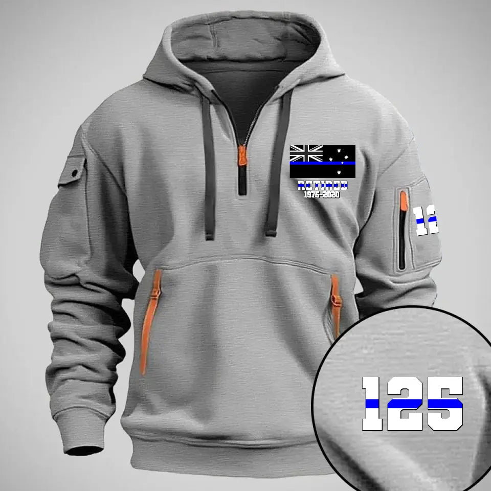 Personalized Retired Australian Police Flag Custom Name & Time Quarter Zip Hoodie 2D Printed QTVQ24977