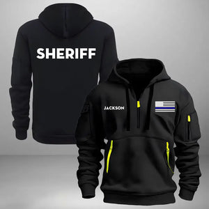 Personalized Blueline US Police Flag Custom Name Quarter Zip Hoodie 2D Printed QTKH24996