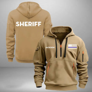 Personalized Blueline US Police Flag Custom Name Quarter Zip Hoodie 2D Printed QTKH24996