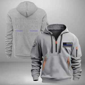 Personalized US Police Custom Name Fate Whispers To The Warrior you Cannot Withstand The Storm The Warrior Whispers Back I Am The Storm Quarter Zip Hoodie 2D Printed HN241004
