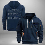 Personalized US Police Custom Name Fate Whispers To The Warrior you Cannot Withstand The Storm The Warrior Whispers Back I Am The Storm Quarter Zip Hoodie 2D Printed HN241004