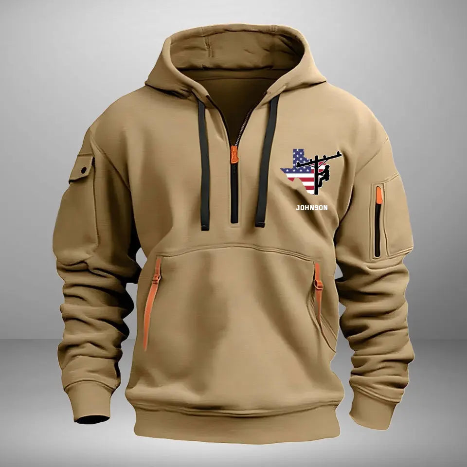 Personalized US State Map Electrician Custom Name Quarter Zip Hoodie 2D Printed VQ241015