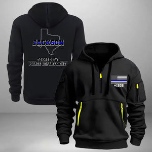 Personalized US State Map Thin Blue Line Flag US Police Custom Name & Department Quarter Zip Hoodie 2D Printed KVH241018