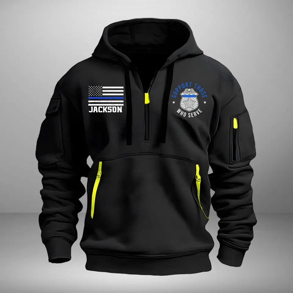 Personalized Suport Trose  Who Serve Logo Police US Flag Quarter Zip Hoodie 2D Printed QTVA241011