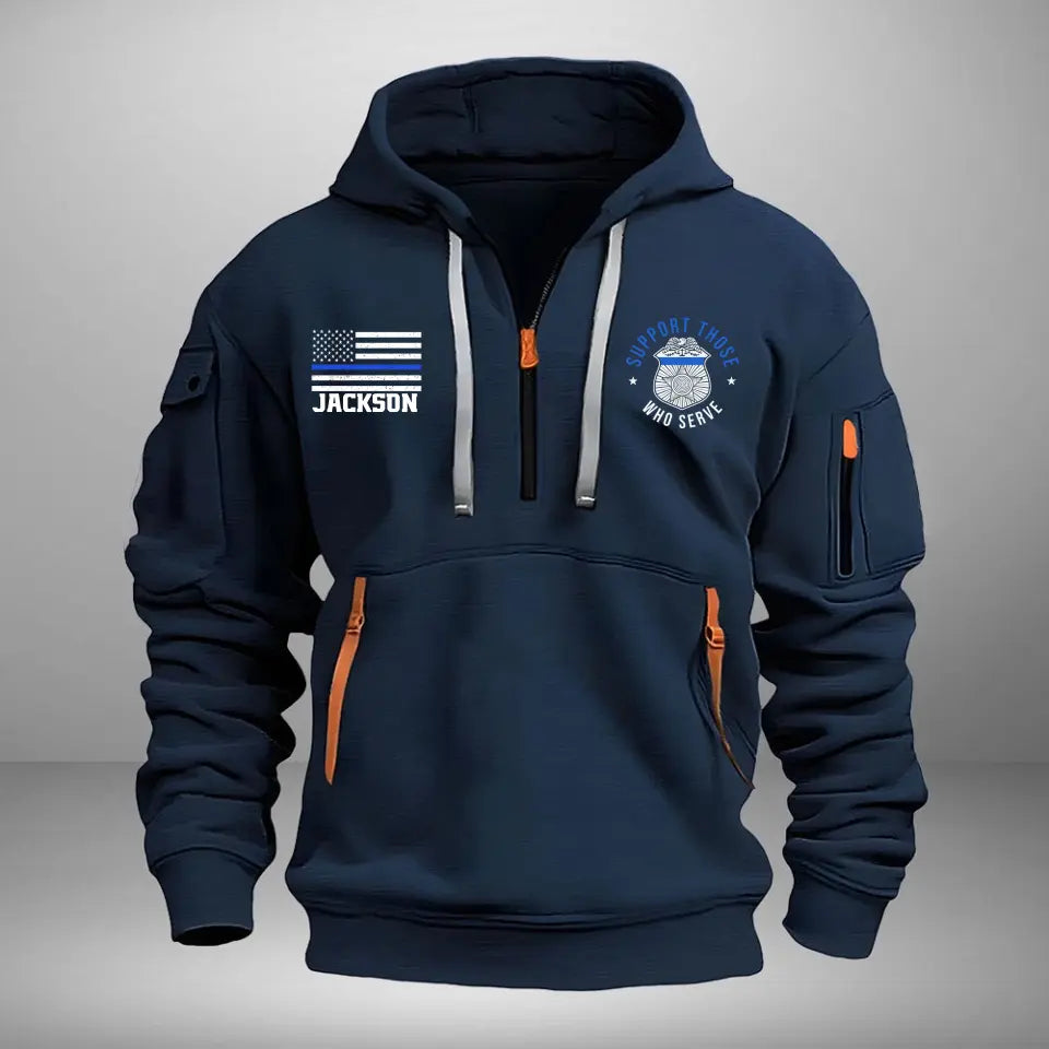 Personalized Suport Trose  Who Serve Logo Police US Flag Quarter Zip Hoodie 2D Printed QTVA241011
