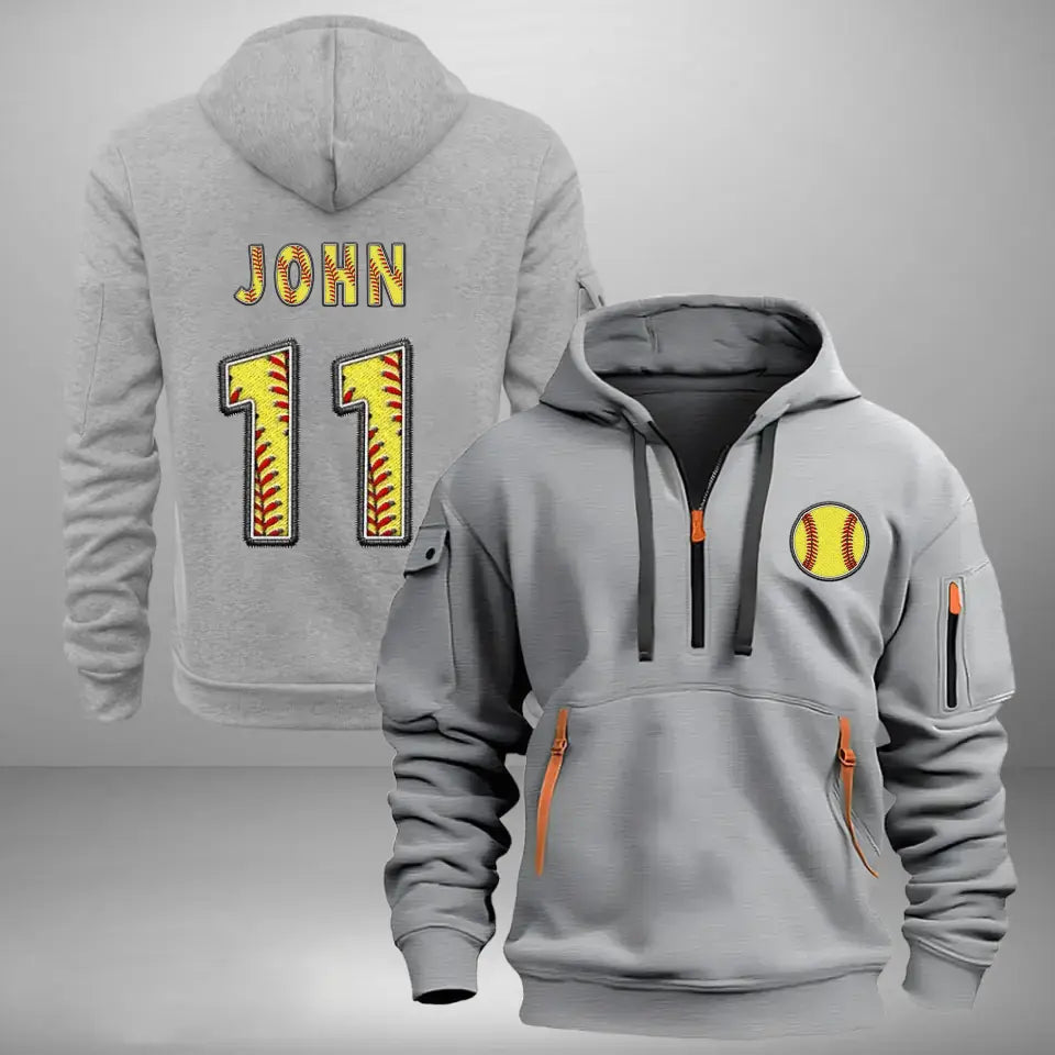 Personalized Softball Player Custom Name & ID Quarter Zip Hoodie 2D Printed VQ241022