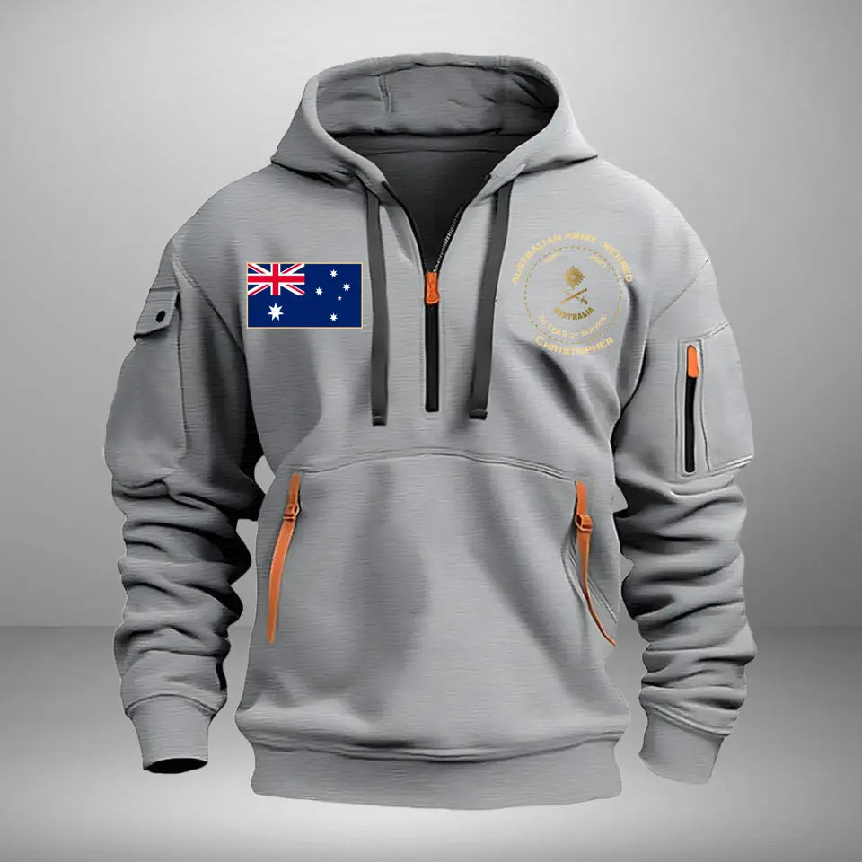 Personalized Australian Army Retired Rank Gold Custom Name & Service Time Quarter Zip Hoodie 2D Printed AHVA241028