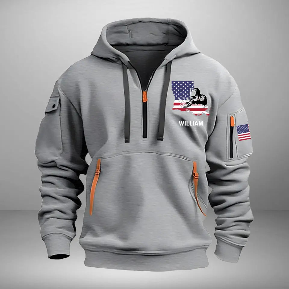 Personalized US State Map Welder Custom Name Quarter Zip Hoodie 2D Printed KVH241029