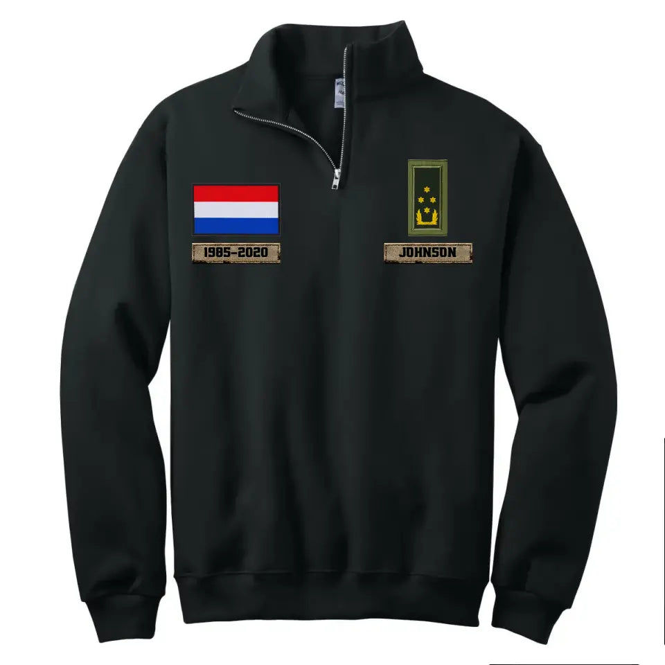 Personalized Dutch Veteran Rank Camo Custom Name & Time Stand Collar Zipper Sweatshirt 2D Printed LVA241032