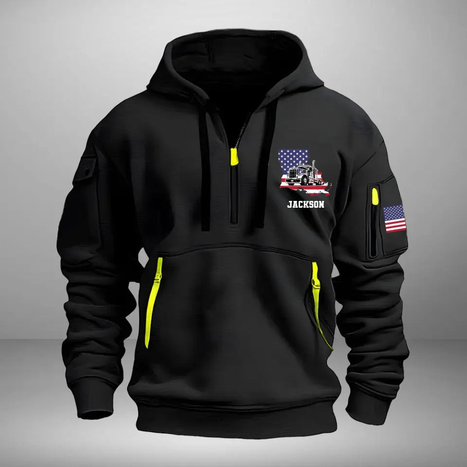 Personalized US State Map Trucker Custom Name Quarter Zip Hoodie 2D Printed KVH241040