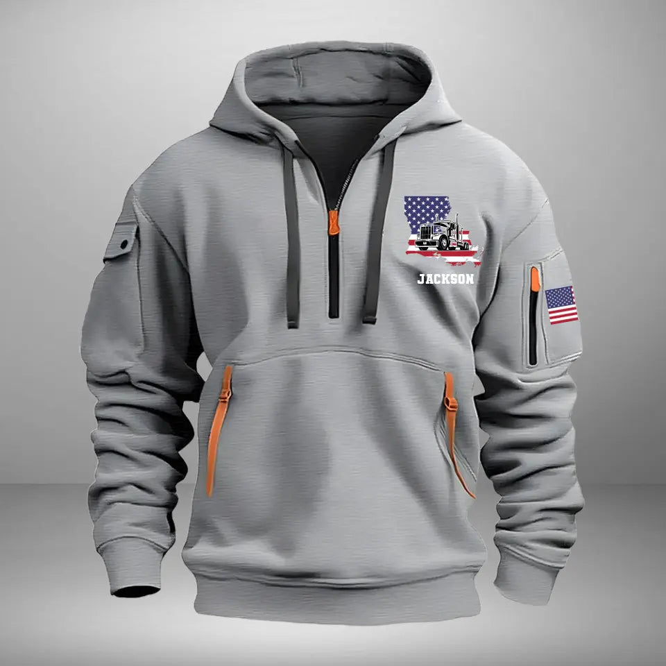 Personalized US State Map Trucker Custom Name Quarter Zip Hoodie 2D Printed KVH241040