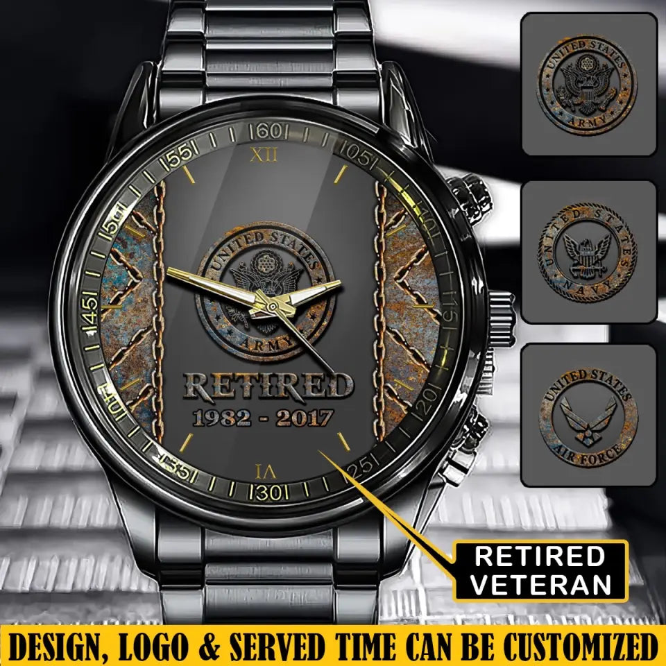 Personalized Retired US Army Custom Served Time Watch Printed QTVQ241042