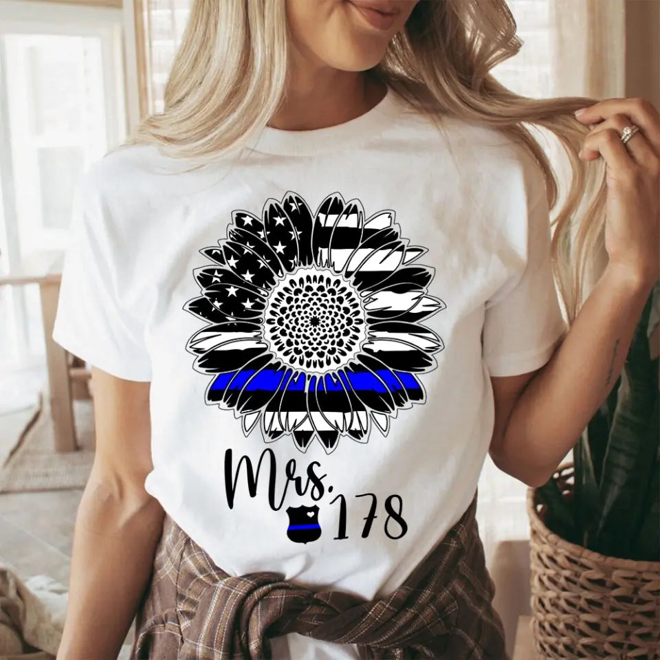 Personalized Sunflower US Police Wife Custom ID T-shirt Printed QTHN241056