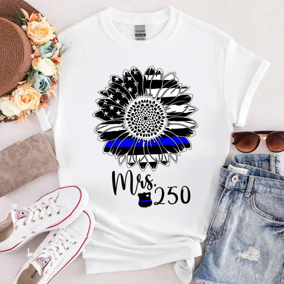 Personalized Sunflower US Police Wife Custom ID T-shirt Printed QTHN241056