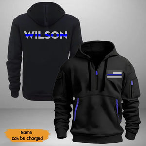 Personalized US Police Flag Custom Name Quarter Zip Hoodie 2D Printed KVH241057