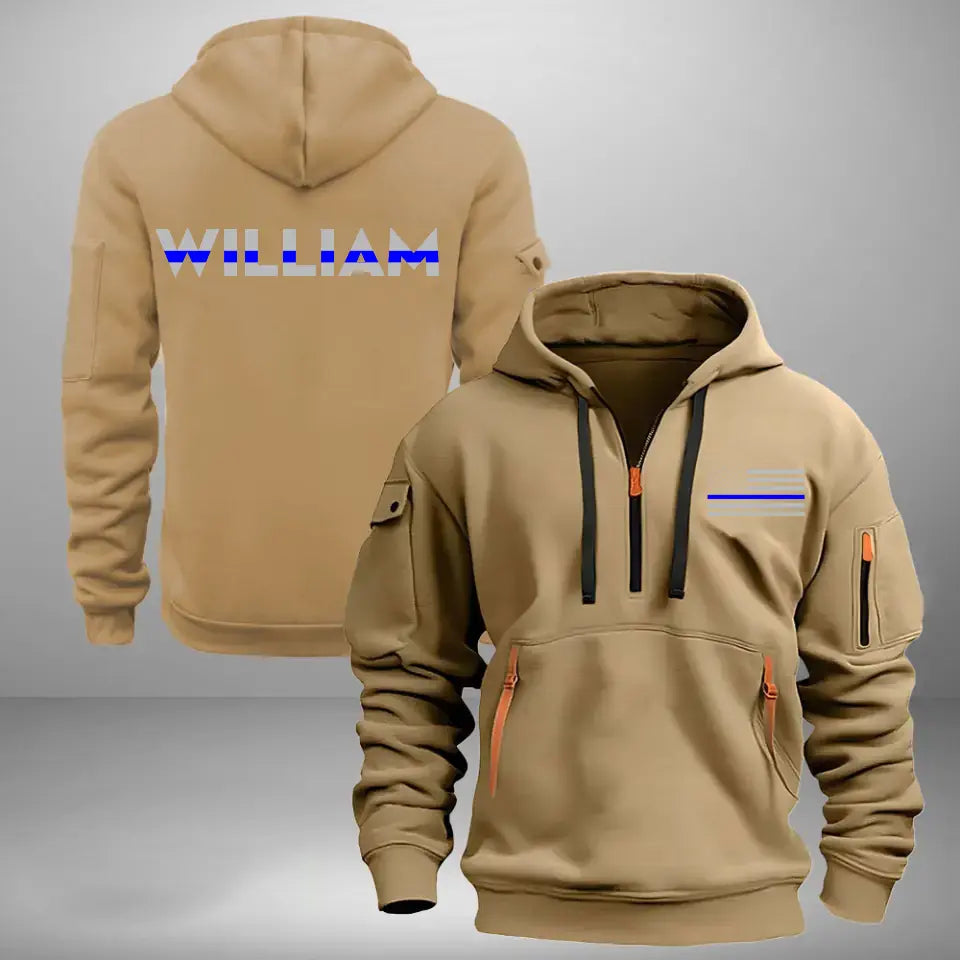 Personalized US Police Flag Custom Name Quarter Zip Hoodie 2D Printed KVH241057
