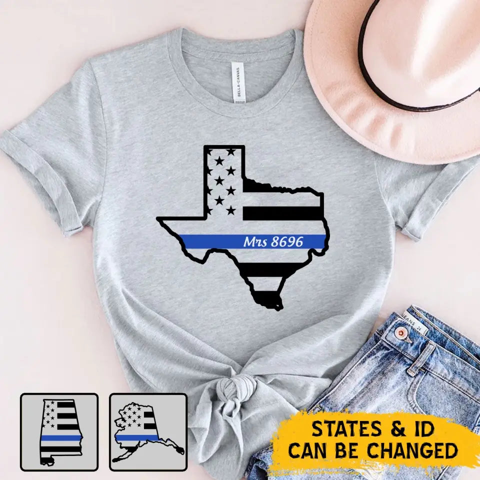 Personalized US State Map Police Custom ID T-shirt Printed LVA241059