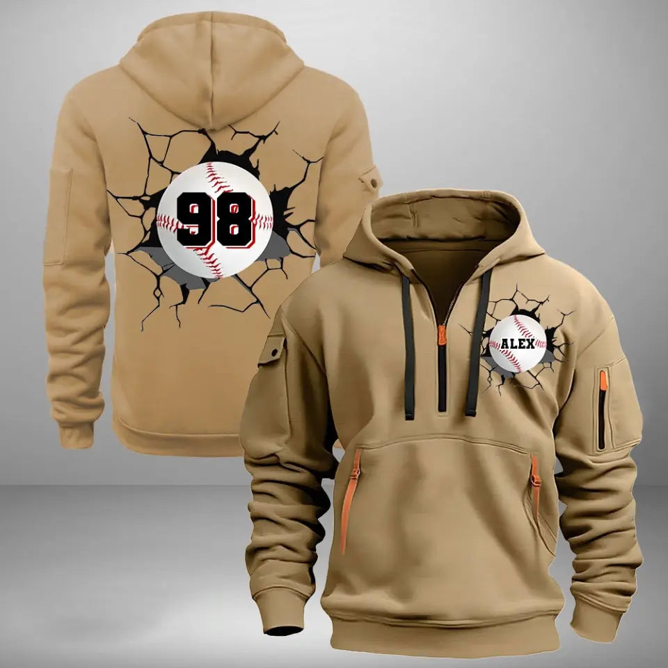 Personalized Baseball Player Custom Name & ID Quarter Zip Hoodie 2D Printed HN241069
