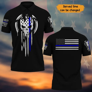Personalized Retired US Police Skull Flag Custom Time Polo Shirt Printed QTKH241067