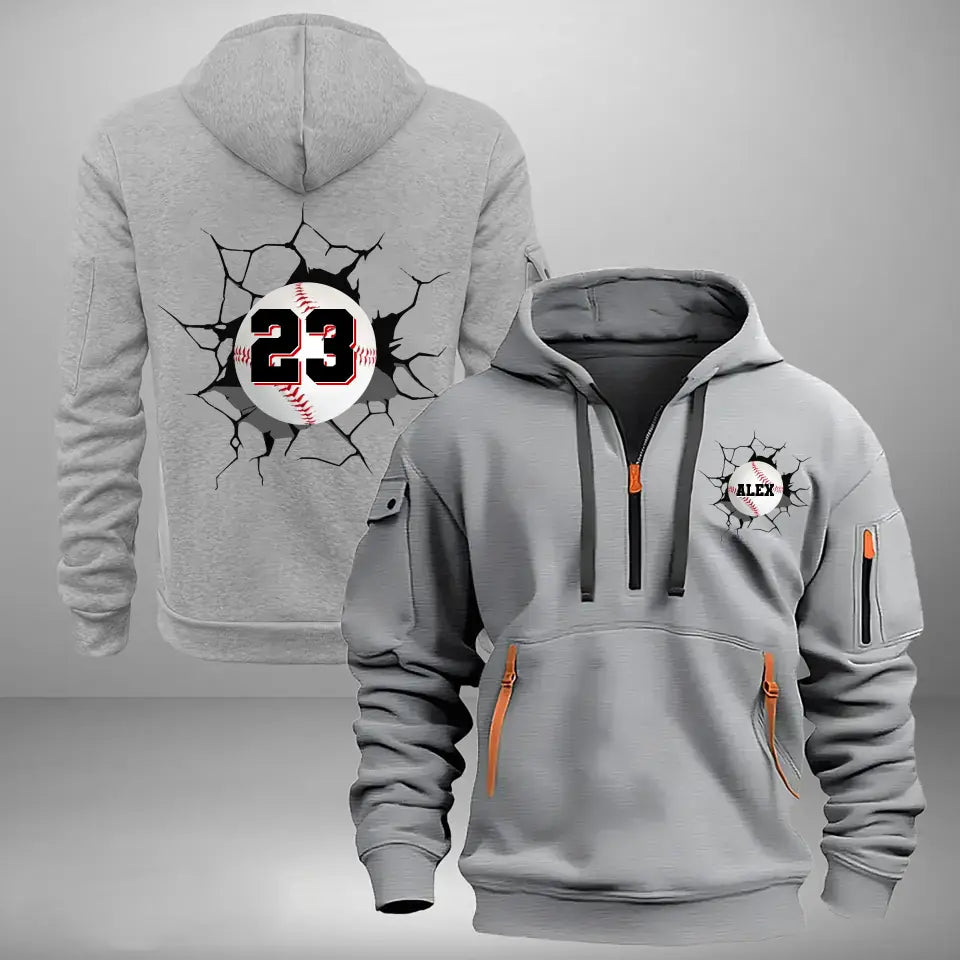 Personalized Baseball Player Custom Name & ID Quarter Zip Hoodie 2D Printed HN241069