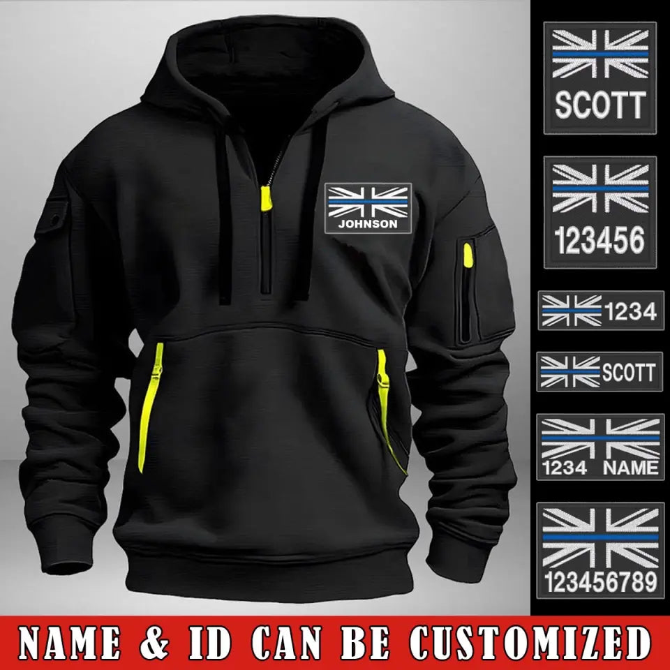 Personalized UK Police Flag Custom Name & ID Quarter Zip Hoodie 2D Printed LVA241070
