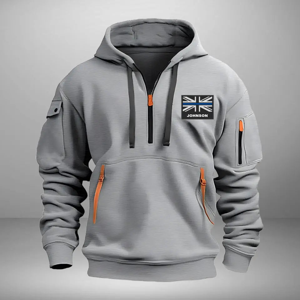 Personalized UK Police Flag Custom Name & ID Quarter Zip Hoodie 2D Printed LVA241070