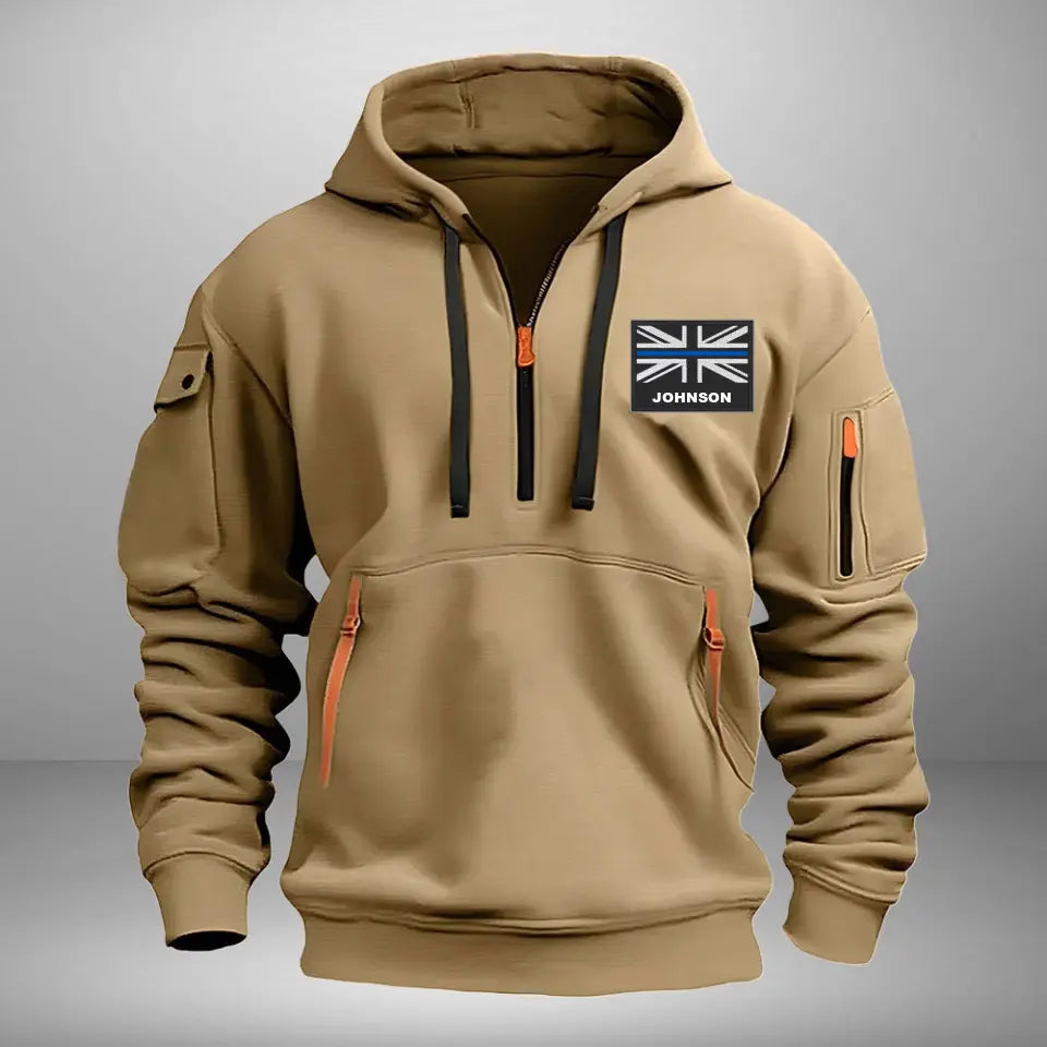 Personalized UK Police Flag Custom Name & ID Quarter Zip Hoodie 2D Printed LVA241070
