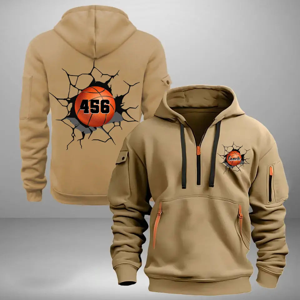 Personalized Basketball Player Custom Name & ID Quarter Zip Hoodie 2D Printed VQ241071