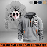 Personalized Baseball Player Custom Name & ID Quarter Zip Hoodie 2D Printed HN241069