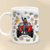Personalized Jeep Girl with Flowers Custom Name White Mug Printed HN241073