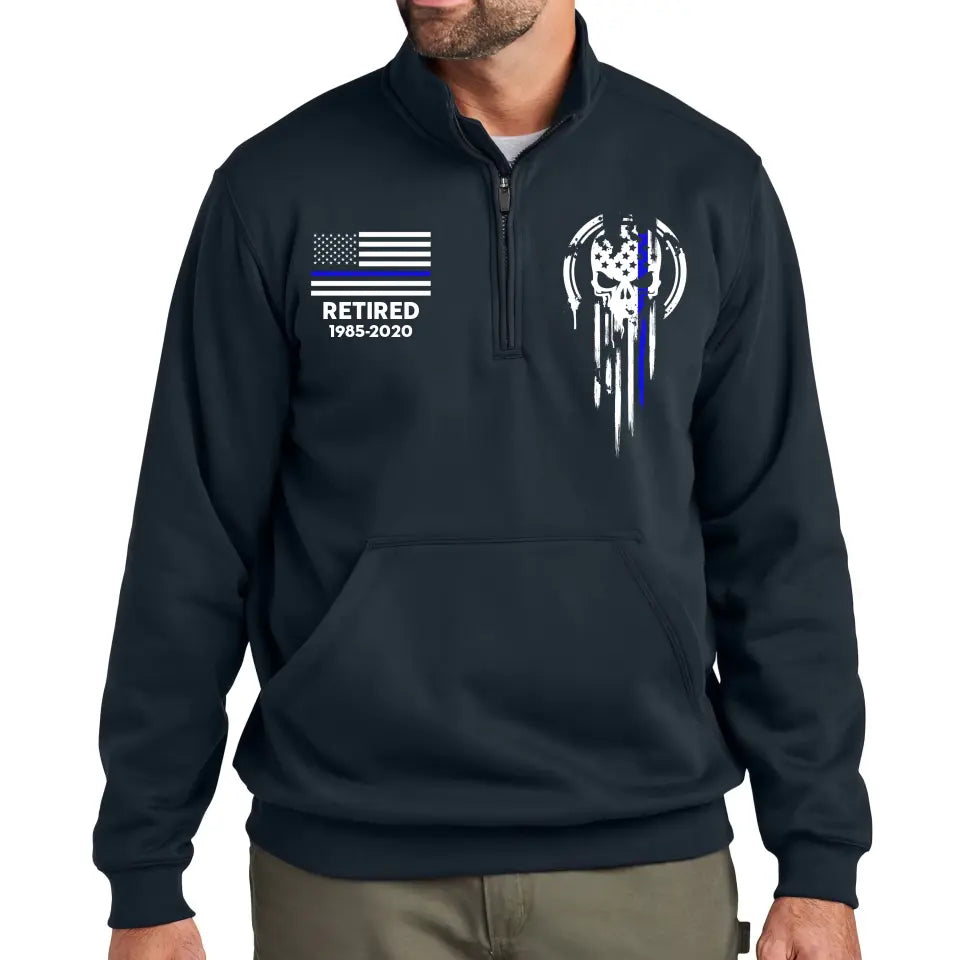 Personalized Retired US Police Custom Time Skull US Flag Haft Zipper Sweatshirt 2D with Pocket Printed LVA241085