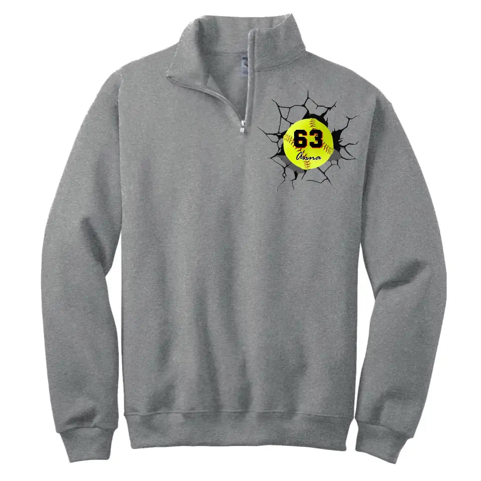 Personalized Softball Player Custom Name & ID Stand Collar Zipper Sweatshirt 2D Printed HN241105