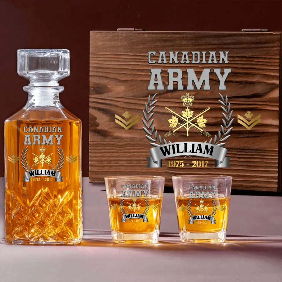 Personalized Canadian Army Rank Gold Custom Name & Time Decanter Set with Glasses Printed AHVQ241109