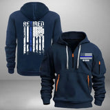 Personalized Retired US Police US Flag Custom Your ID Quarter Zip Hoodie 2D Printed KVH241127