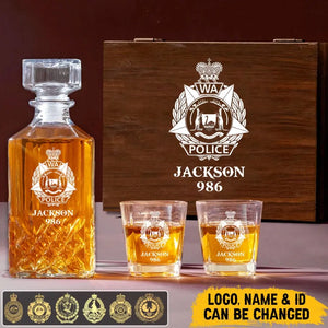 Personalized Australian Police Logo Custom Name & ID Decanter Set with Glasses Printed QTLVA241116
