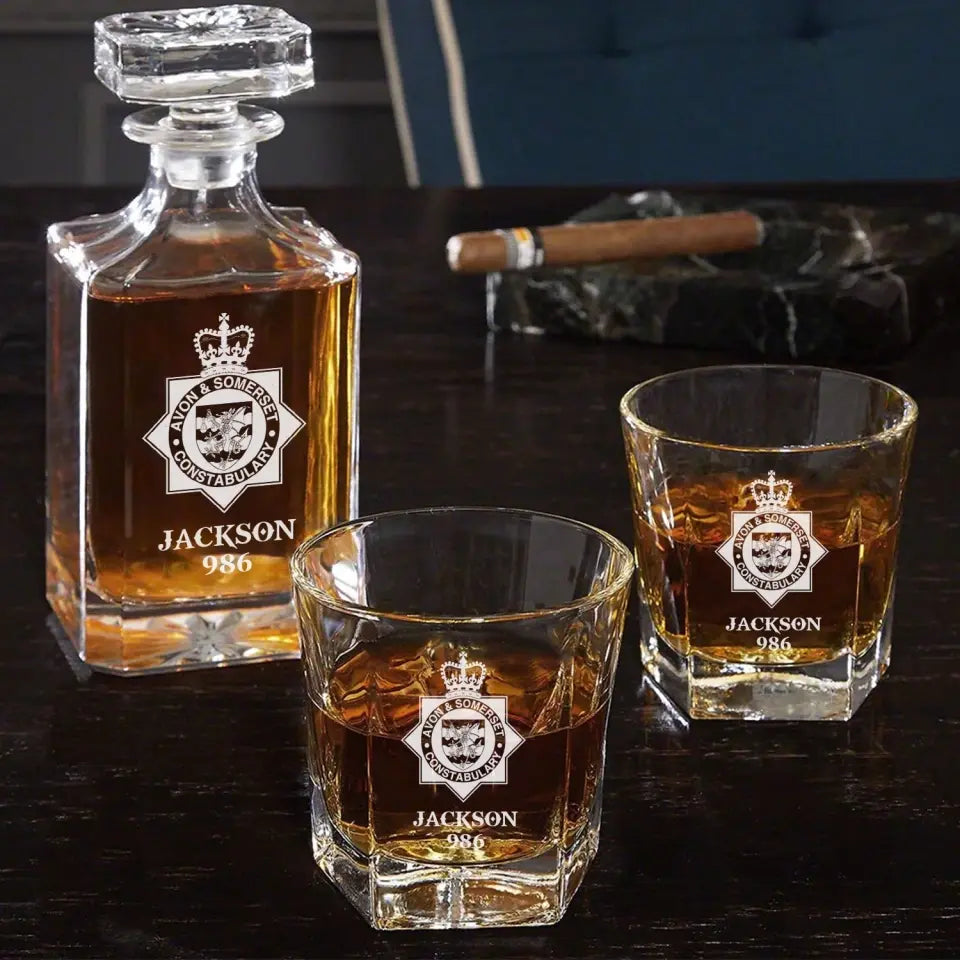 Personalized UK Police Logo Custom Name & ID Decanter Set with Glasses Printed QTLVA241116