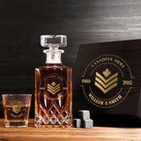 Personalized Canadian Army Logo Rank Gold Custom Time Decanter Set with Glasses Printed AHVQ241135