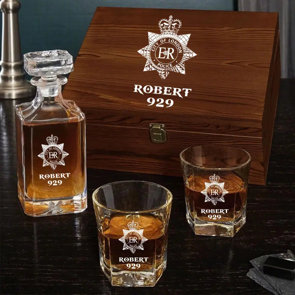 Personalized UK Police Logo Custom Name & ID Decanter Set with Glasses Printed QTLVA241116