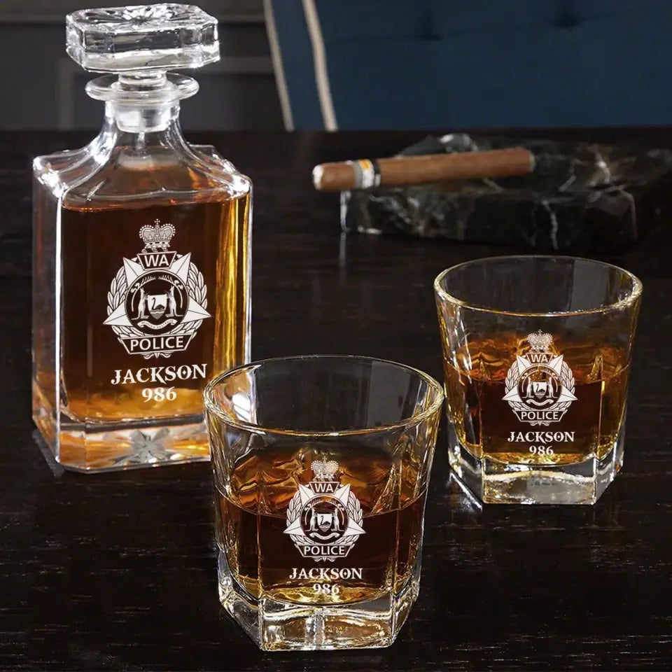 Personalized Australian Police Logo Custom Name & ID Decanter Set with Glasses Printed QTLVA241116
