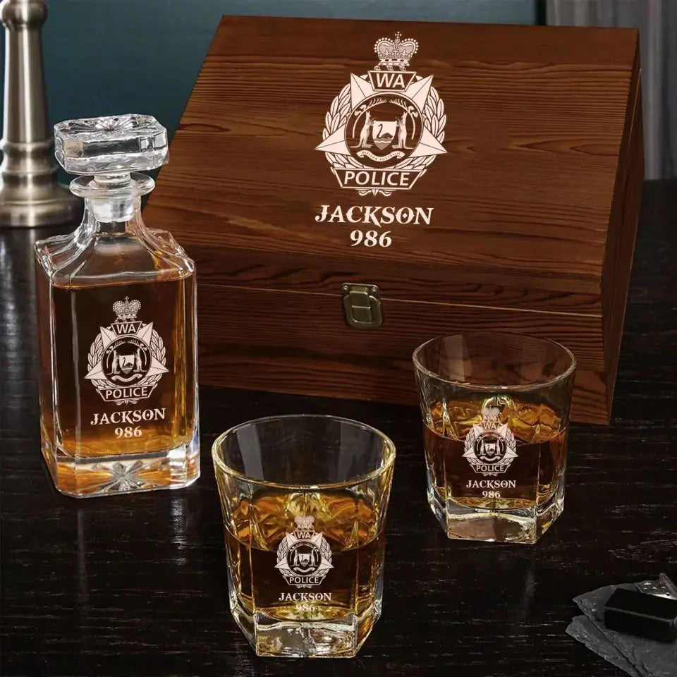 Personalized Australian Police Logo Custom Name & ID Decanter Set with Glasses Printed QTLVA241116