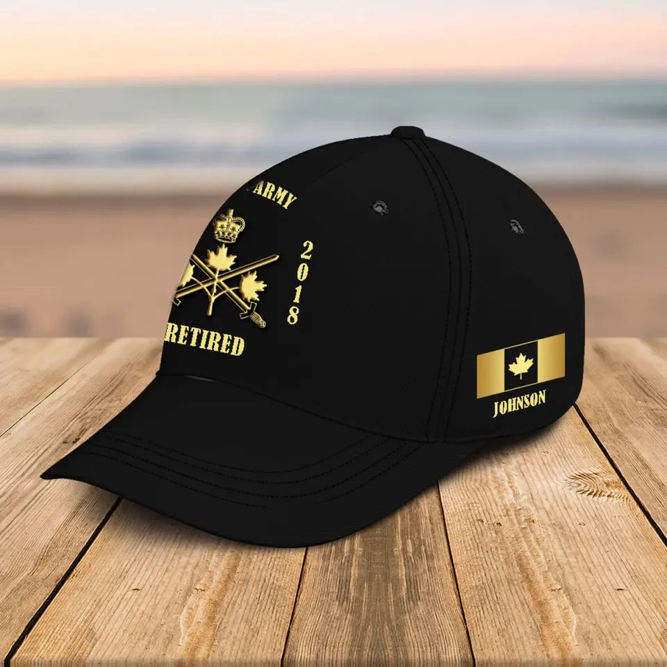 Personalized Canadian Veteran Branch Logo Custom Time & Name Black Cap Printed QTVQ241152
