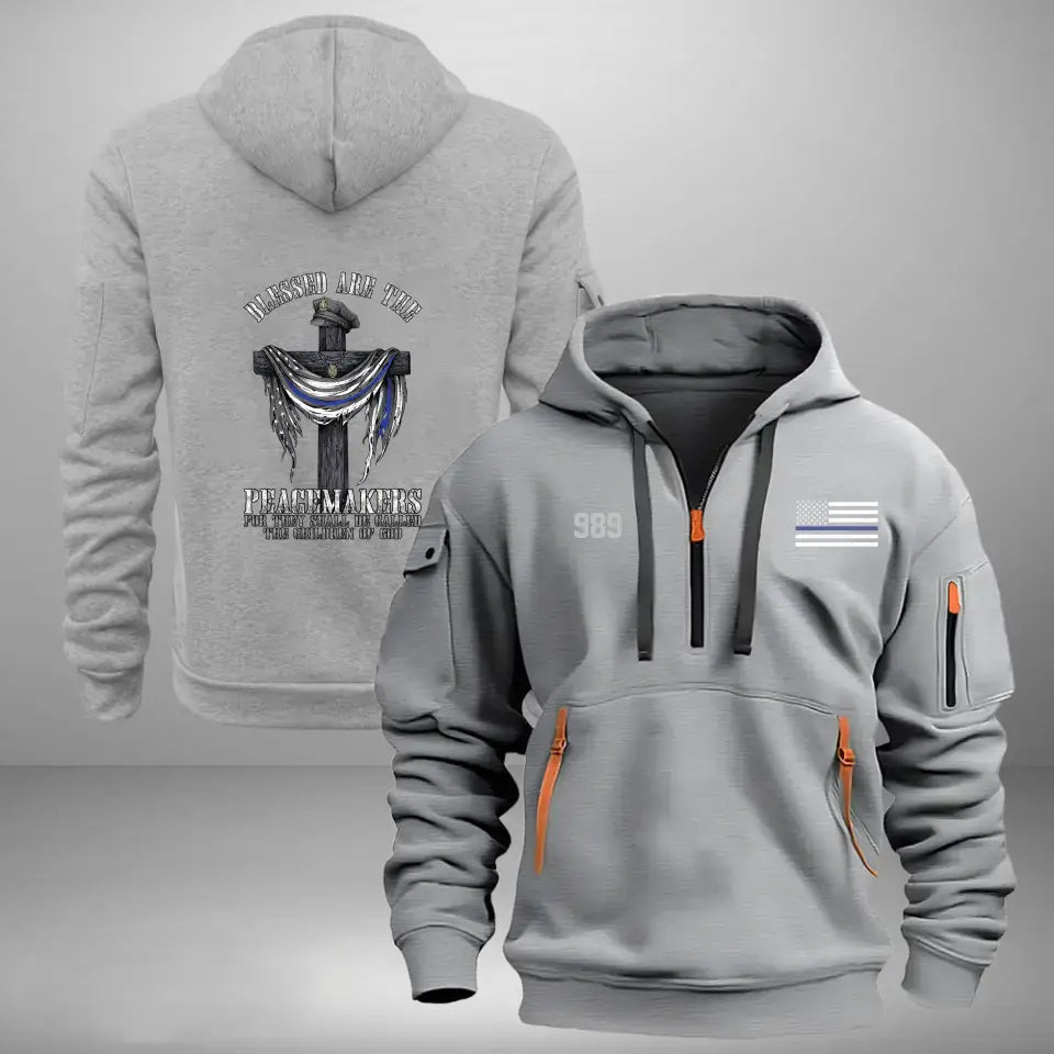 Personalized Blessed Are The Peagemakers For They Shall Be Called The Children of God US Police Quarter Zip Hoodie 2D Printed VQ241161