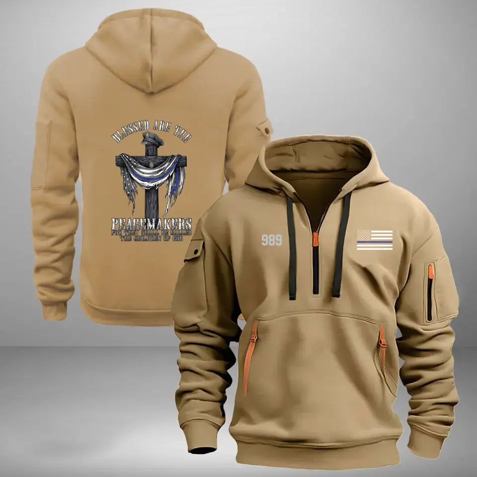 Personalized Blessed Are The Peagemakers For They Shall Be Called The Children of God US Police Quarter Zip Hoodie 2D Printed VQ241161