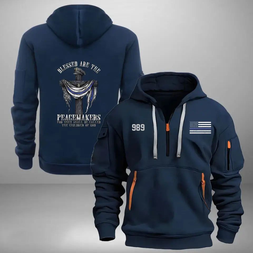 Personalized Blessed Are The Peagemakers For They Shall Be Called The Children of God US Police Quarter Zip Hoodie 2D Printed VQ241161