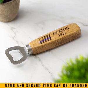 Personalized US Police Flag Blueline Custom Name & ID Wooden Bottle Opener Printed KVH1160