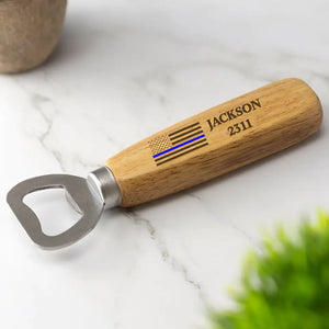 Personalized US Police Flag Blueline Custom Name & ID Wooden Bottle Opener Printed KVH1160