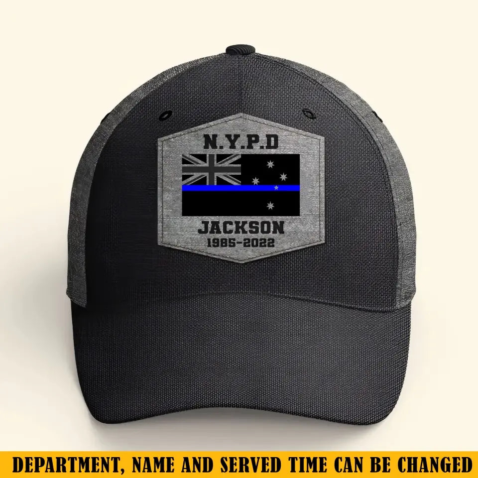 Personalized Australian Police Custom Department & Name Thin Blue Line Flag Cap Printed KVH241188