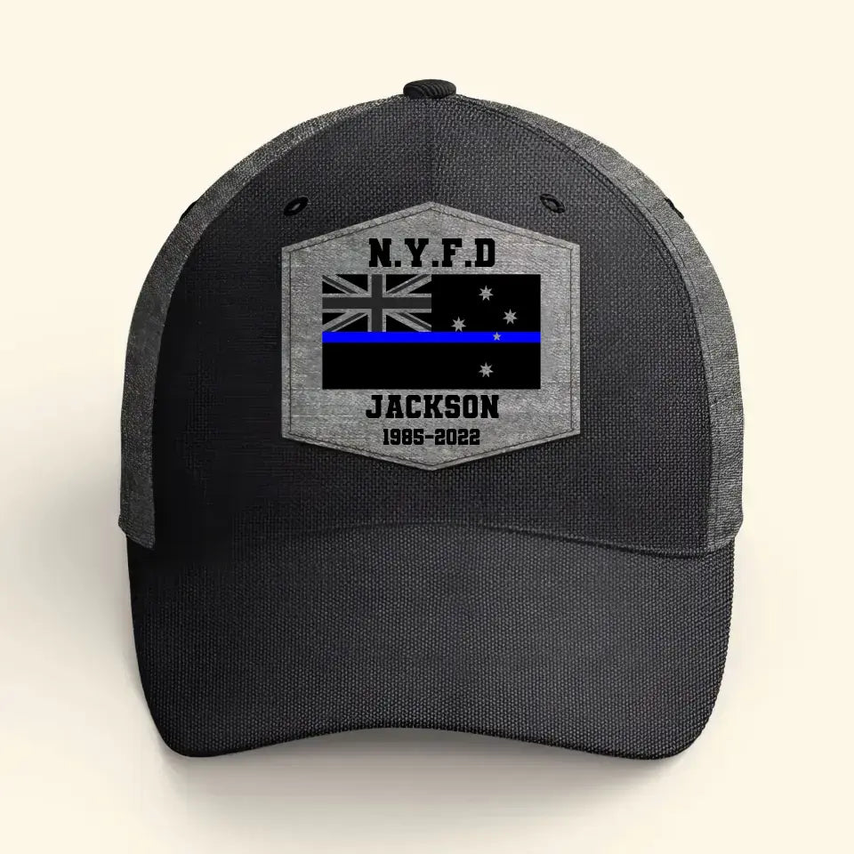 Personalized Australian Police Custom Department & Name Thin Blue Line Flag Cap Printed KVH241188