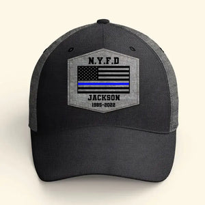 Personalized US Police Custom Department & Name Thin Blue Line Flag Cap Printed KVH241188